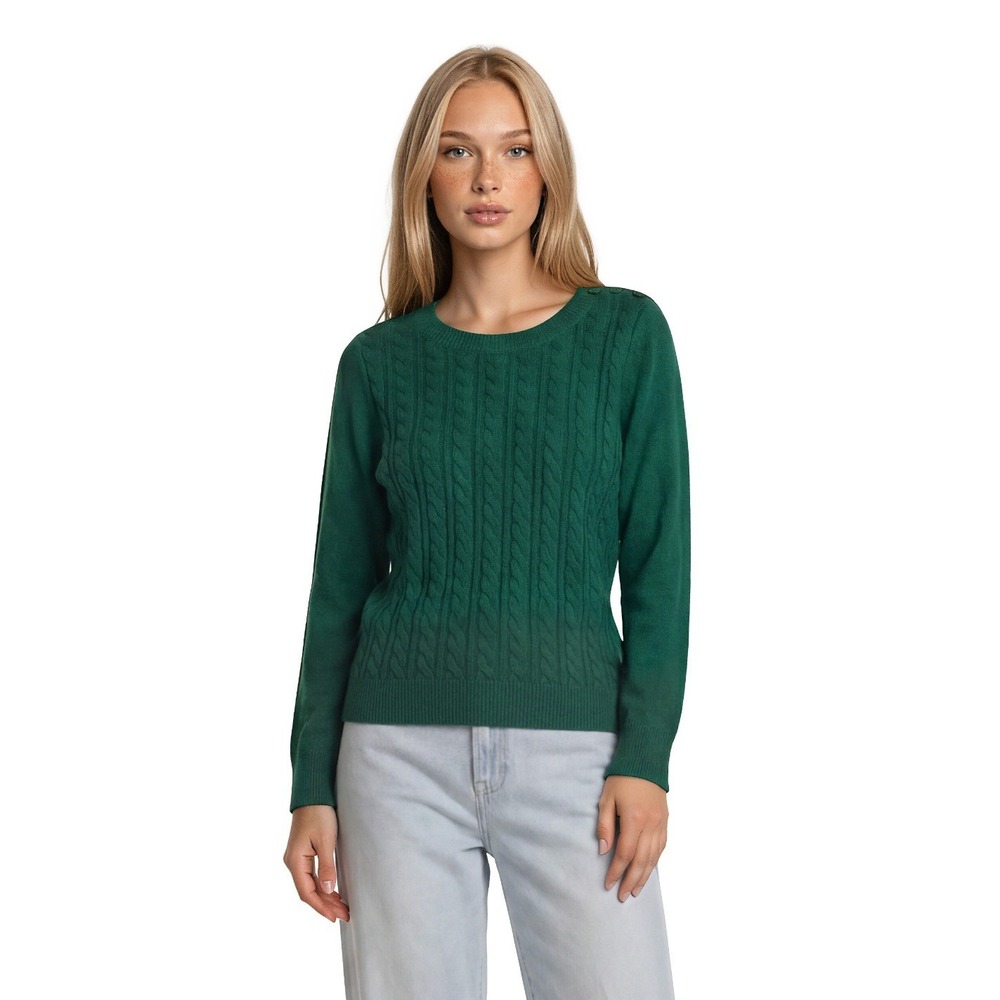 New Talbots Green Cable Knit Sweater Women's Size 1X Shoulder Button Classic